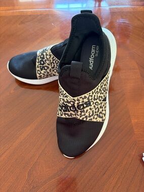 adidas Black Slip-On Sneakers with Leopard Strap